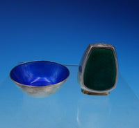 Michelsen Sterling Silver Salt Dip and Pepper Shaker Set with Blue Green (#3454)