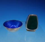 Michelsen Sterling Silver Salt Dip and Pepper Shaker Set with Blue Green (#3454)