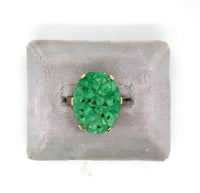 14k Yellow Gold Chinese Export Carved Jade Ring (#J5416)