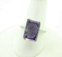 Deco 18K White Gold Genuine Natural Amethyst Cameo Ring (#J2656)