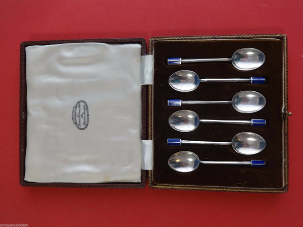A.J. Bailey English Sterling Silver Demitasse Set 6pc In Fitted Box w/Enamel