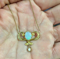 10k Yellow Gold Victorian Opal Lavaliere Necklace (#J5323)