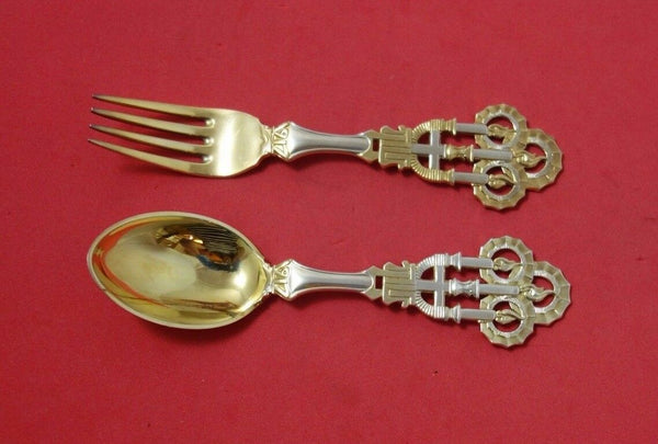 Christmas Theme by Michelsen Sterling Silver Fork Spoon Set 1917 with 3 Candles