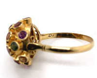 18k Yellow Gold Sputnik Ring with Gemstones Jewelry Size 9.75 Sizeable (#J6269)