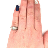 18k White Gold Art Deco Genuine Natural Diamond Filigree Ring (#J5355)
