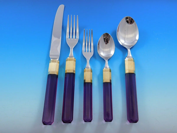 Prisma Amethyst Gold Accent by Mikasa Stainless Steel Flatware Set Service 60 Pc