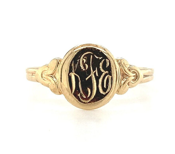 10k Yellow Gold Child's Baby Signet Ring "KFE" Monogram Size 3 Jewelry (#J5837)