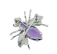 14k White Gold Bee Fly Insect Genuine Natural Amethyst Pin Pendant (#J4556)