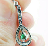 18k White Gold Genuine Natural Emerald and Diamond Deco Style Pendant (#J4717)