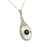 14k White Gold Genuine Natural Rock Crystal Quartz Filigree Pendant (#J5933)