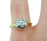 Art Deco 14k Yellow Gold 1/3ct Genuine Natural Diamond Filigree Ring (#J4634)