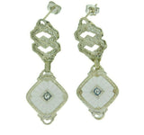 10k Gold Genuine Natural Rock Crystal Filigree Diamond Earrings (#J4609)