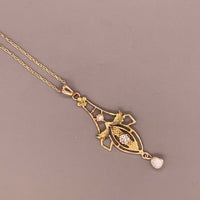 10k Yellow Gold Lavaliere Pendant .15ct Diamond and Pearls (#J4820)