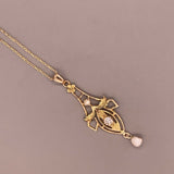 10k Yellow Gold Lavaliere Pendant .15ct Diamond and Pearls (#J4820)