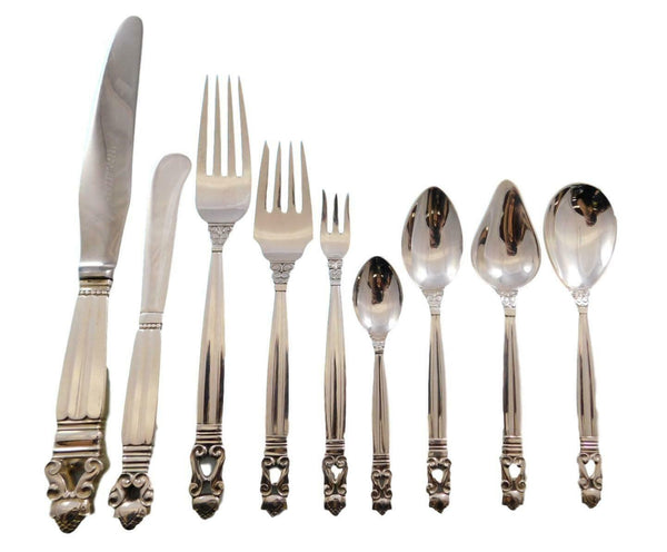 Acorn by Georg Jensen Sterling Silver Flatware Service 12 Set 110 pc XL Dinner