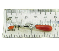 18k Gold Genuine Natural Coral Briolette Diamond and Enamel Earrings (#J4708)