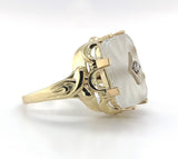 14k Yellow Gold Camphor Glass Vintage Ring Jewelry (#J5947)