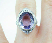 Art Deco 14k White Gold Filigree Amethyst Seed Pearl Ring (#J5007)