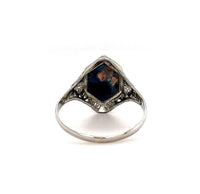 10k White Gold Art Deco Genuine Natural Black Opal Filigree Ring (#J5667)