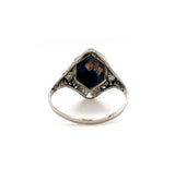 10k White Gold Art Deco Genuine Natural Black Opal Filigree Ring (#J5667)