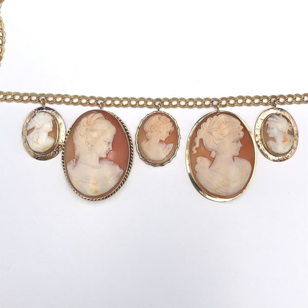 9k and 10k and 14k Yellow Gold Five Genuine Natural Shell Cameos Necklace #J6175