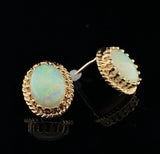 14k Yellow Gold Genuine Natural Opal Stud Earrings with Lots of Color! (#J6442)