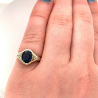 14k Gold Gypsy Set 1.71 Carat Genuine Natural Sapphire and Diamond Ring (#J5569)