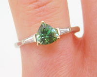 14k Gold .74ct Trillion Green Genuine Natural Tourmaline Ring w/ Diamonds #J4051