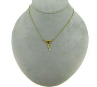 10k Yellow Gold Lavaliere Pendant Blue Glass Stone and Pearls (#J4805)