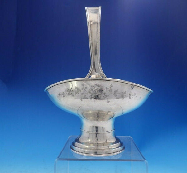 Sterling Silver Basket with Handle with Bright-Cut Flower Design 8 1/2" (#3985)