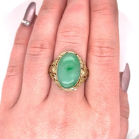 14k Yellow Gold Arts and Crafts Jade Ring Handmade (#J5447)