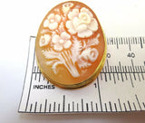 18k Gold Oval Genuine Shell Cameo Pin / Pendant w/Floral Bouquet (#J3616)