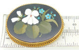 18k Yellow Gold Pietra Dura White Violets and Turquoise Pin (#J1659)