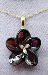 14K Gold Genuine Natural Brazilian Garnet Flower Pendant with Diamonds (#J3130)