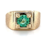 10k Yellow Gold 1.14ct Genuine Natural Emerald Men's Ring w/ Brushed Band #J5831