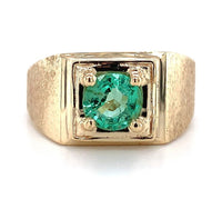 10k Yellow Gold 1.14ct Genuine Natural Emerald Men's Ring w/ Brushed Band #J5831