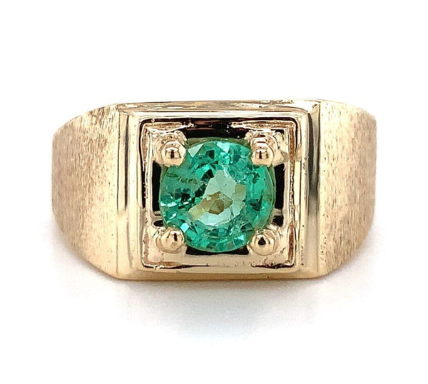 10k Yellow Gold 1.14ct Genuine Natural Emerald Men's Ring w/ Brushed Band #J5831