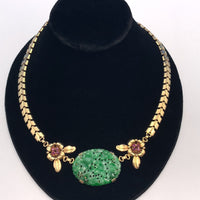 14k Yellow Gold Retro Jadeite Jade and Ruby Necklace with GIA Report (#J5666)
