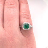 14k White Gold Art Deco .68ct Genuine Natural Emerald Filigree Ring (#J5652)