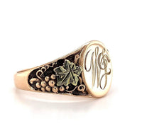 10k Yellow Gold Men's Signet Ring with Grapes and Leaves (#J5684)