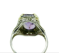 14k White Gold Filigree Amethyst Seed Pearl Ring (#J4691)