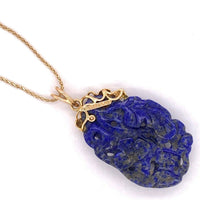 14k Yellow Gold Chinese Export Carved Genuine Natural Lapis Pendant (#J4815)