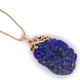 14k Yellow Gold Chinese Export Carved Genuine Natural Lapis Pendant (#J4815)