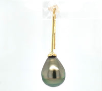 18k Yellow Gold 10mm Tahitian Silver Pearl Drop Earrings Jewelry (#J6120)
