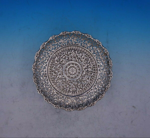 Colonial India Sterling Silver Tray Round Repoussed Deer Birds Pierced (#3900)