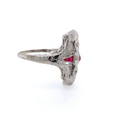 14k White Gold Art Deco Diamond and Ruby Filigree Ring (#J5605)
