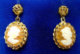 Vintage 14k Yellow Gold Genuine Natural Shell Cameo Drop Earrings (#J3506)