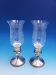 Redlich Sterling Silver Pair of Candlesticks w/ Hurricane Glass #2593 (#3624)