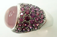 14k White Gold Pink Genuine Natural Tourmaline and Rose Quartz Ring (#J2976)