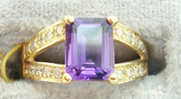 14K Gold Emerald Cut 1.40ct Genuine Natural Amethyst Ring with Diamonds (#J2363)